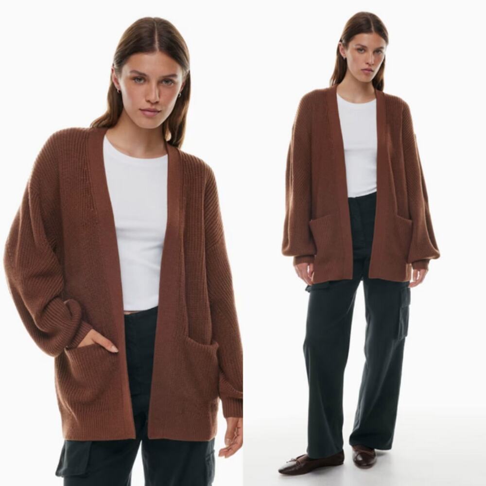 Aritzia Brown Open-Front Knit Cardigan